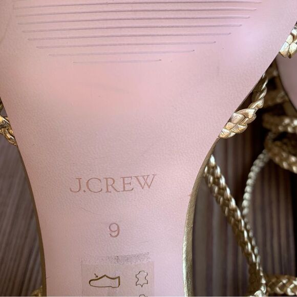 J Crew Shoes 9 Layne Braided Sandal Heels Metallic Leather Gold - Picture 10 of 11